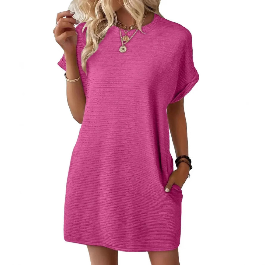 Evasha | Casual Minimalist Round Neck Summer Dress