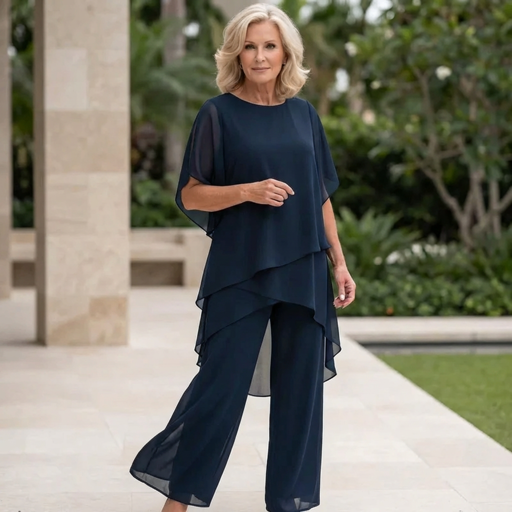 Isla | Suit with Draped Palazzo Pants