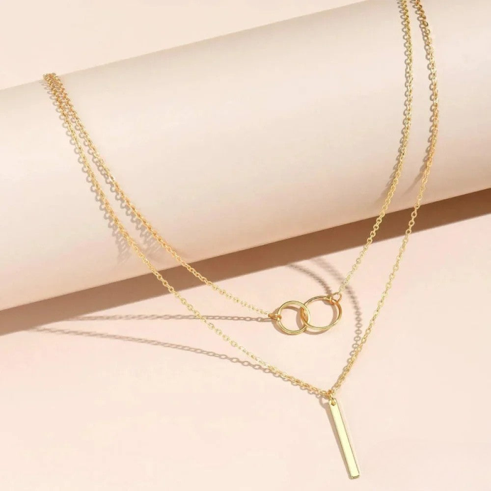 Retro Gold Double Circle Pendant Necklace